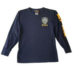 NYPD Men Shirt S Navy Police Badge Embroidery Logo Long Sleeve Crew Neck